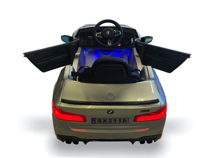 Bmw M5,Lithium, Leder Zitje, Rubberen Banden, Kinder Accu Auto!