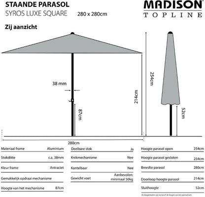 Parasol Syros 280x280cm opdraai ECRU