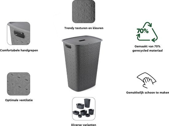 Curver Softex Wasmand met Deksel 56L Antraciet