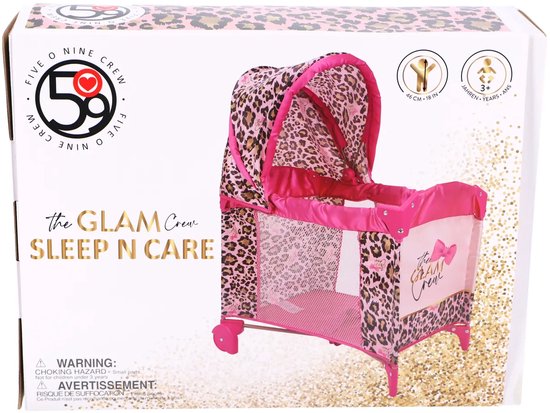 The Glam Crew Poppenbed met Luipaardprint Roze/Goud