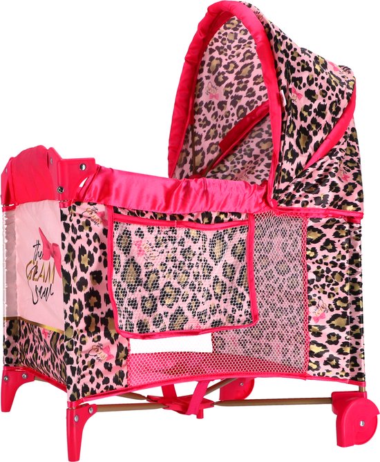 The Glam Crew Poppenbed met Luipaardprint Roze/Goud