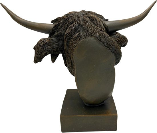 Beeld Schotse Hooglander Hoofd op voet bruin L39cm H33cm