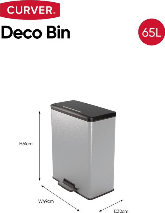 Curver Deco Bin 65L zilver metallic