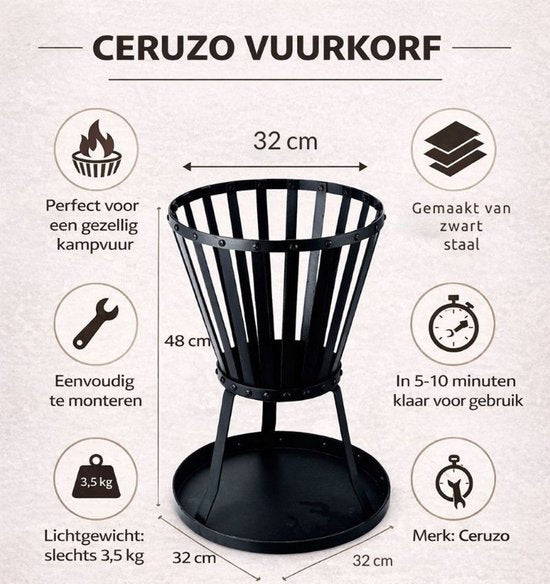 Vuurkorf staal- 48cm hoog