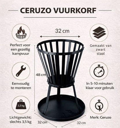 Vuurkorf staal- 48cm hoog