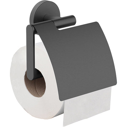 Toiletrolhouder met Klep Zwart