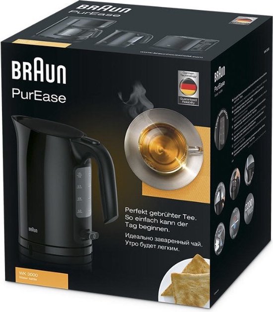 Braun WK3000BK PurEase Waterkoker 2200W 1L Zwart