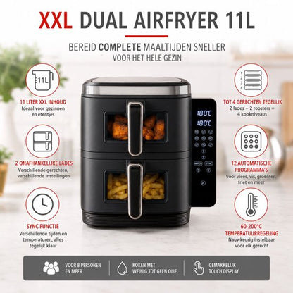 Dubbele Air Fryer XXL 2x 5.5L 230V