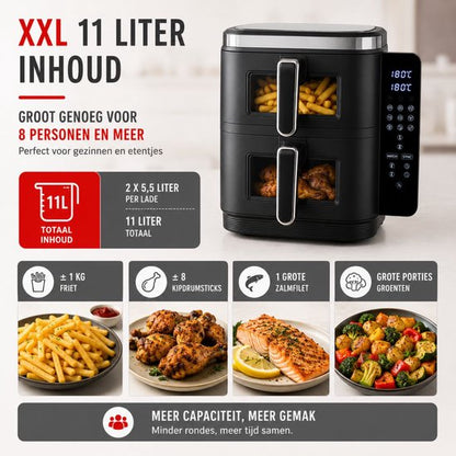 Dubbele Air Fryer XXL 2x 5.5L 230V