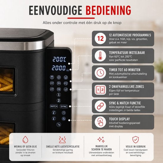 Dubbele Air Fryer XXL 2x 5.5L 230V