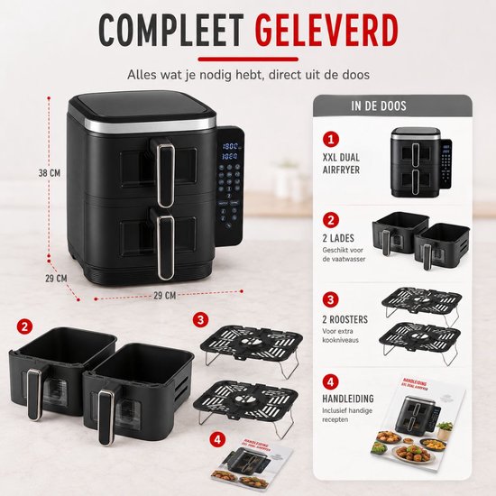 Dubbele Air Fryer XXL 2x 5.5L 230V