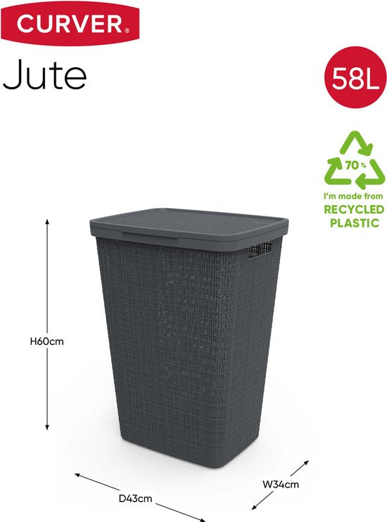 Curver Wasmand met Deksel Jute-Look 58L Donkergrijs