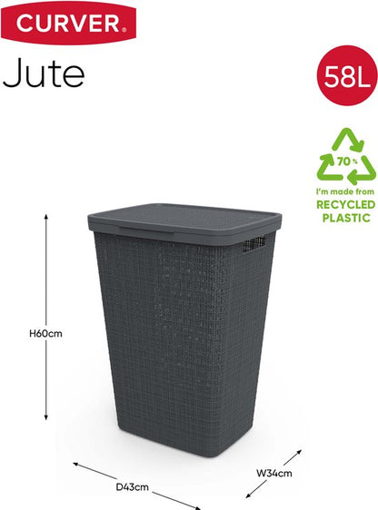 Curver Wasmand met Deksel Jute-Look 58L Donkergrijs