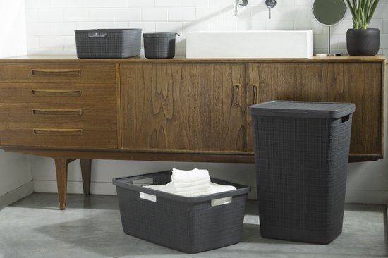 Curver Wasmand met Deksel Jute-Look 58L Donkergrijs