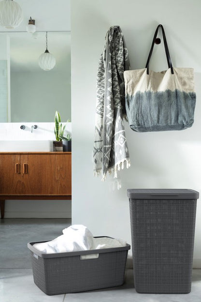 Curver Wasmand met Deksel Jute-Look 58L Donkergrijs