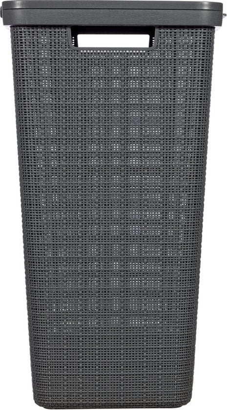 Curver Wasmand met Deksel Jute-Look 58L Donkergrijs