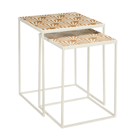 Odile Bijzettafel voor Buiten - Set van 2 - L38 x B38 x H48 cm - Metaal - Bruin, Wit