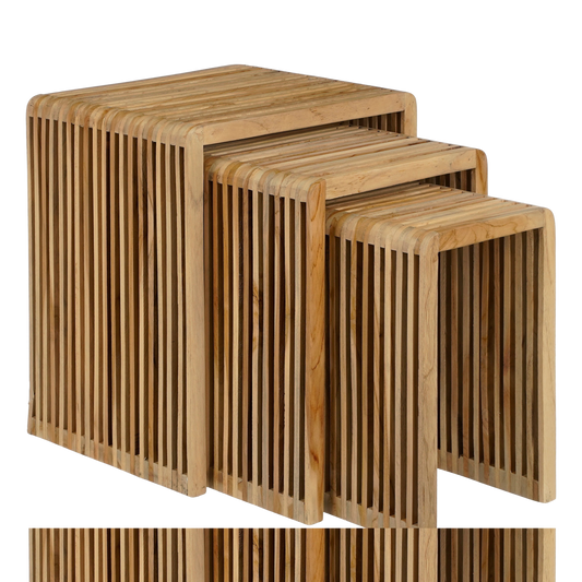 Yonker Bijzettafel - Set van 3 - L44 x B34 x H50 cm - Gerecycled Hout - Bruin