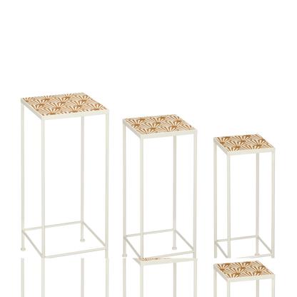 Odile Bijzettafel voor Buiten - Set van 3 - L28 x B28 x H67 cm - Metaal - Bruin, Wit